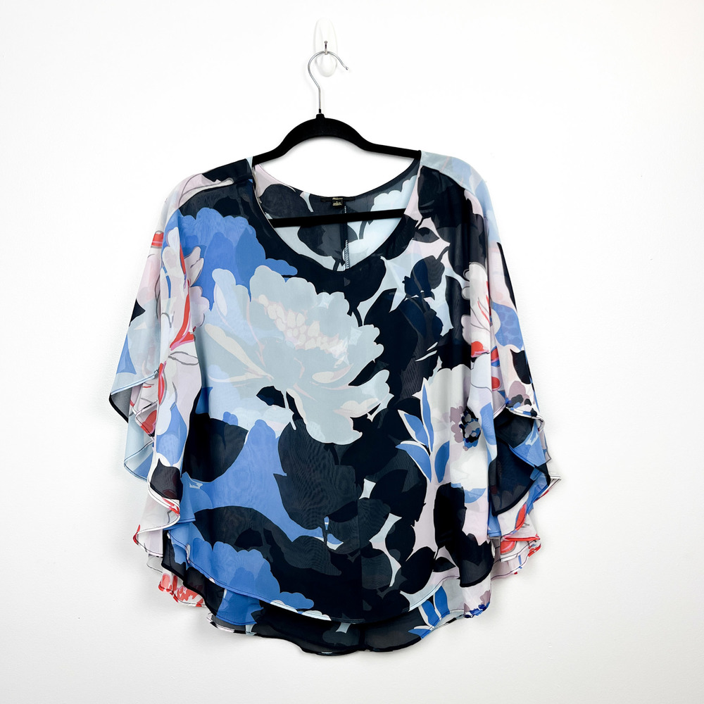 Milano Butterfly Sleeve Blue Floral Blouse